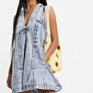 Free People Katie Light Blue Denim Dress With Oversized Collar